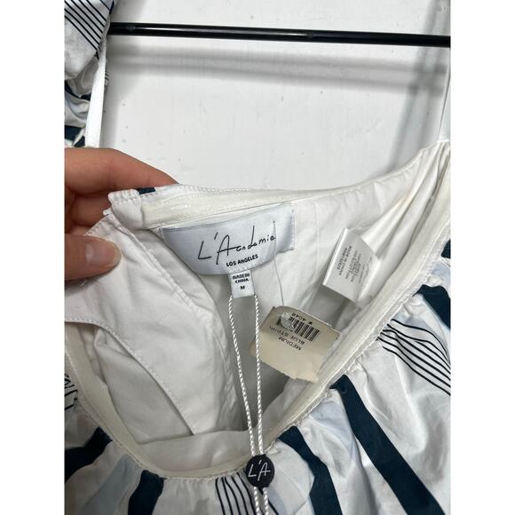 NEW L’Academie Striped Puffy Sleeve Off-Shoulder Top Womens Medium - Picture 3 of 9